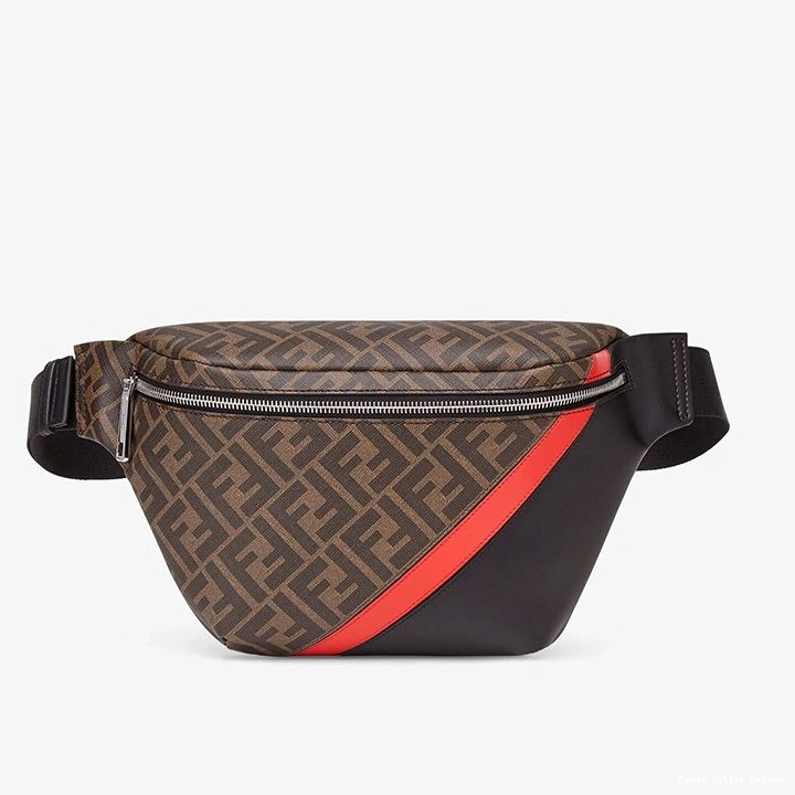 Cheap FF Fabric Fendi Motif Red Belt Brown Bag In 0808